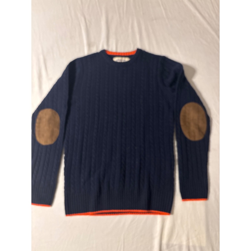 Johnnie B Cable Knit Sweater Kids 11-12Y Navy Blue Excellent Elbow Patches